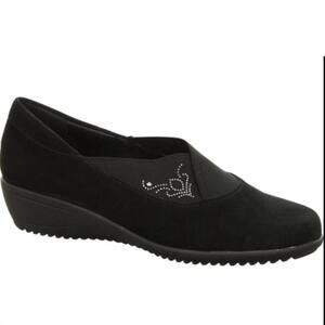 NEW ARA women's lael slip-on wedge shoe in black suede